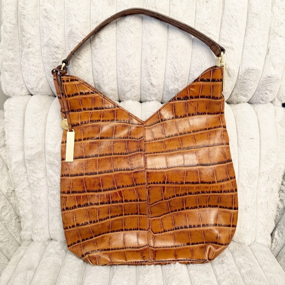 G.I.L.I Embossed crocodile Brown Leather hobo Handbag